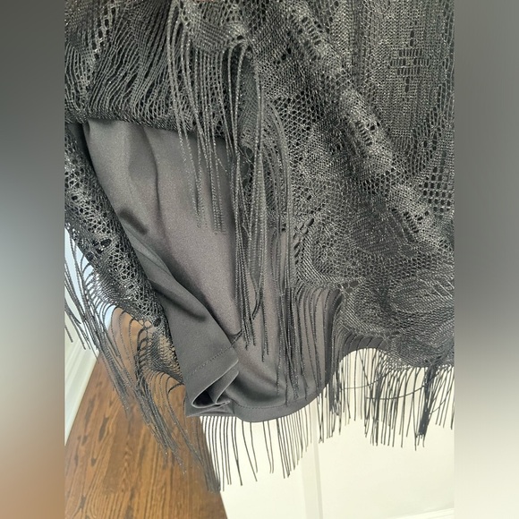 Jessica Howard VTG Dress Size 10 Black Lace Metallic Scalloped Fringe Hem NWT - Picture 4 of 9